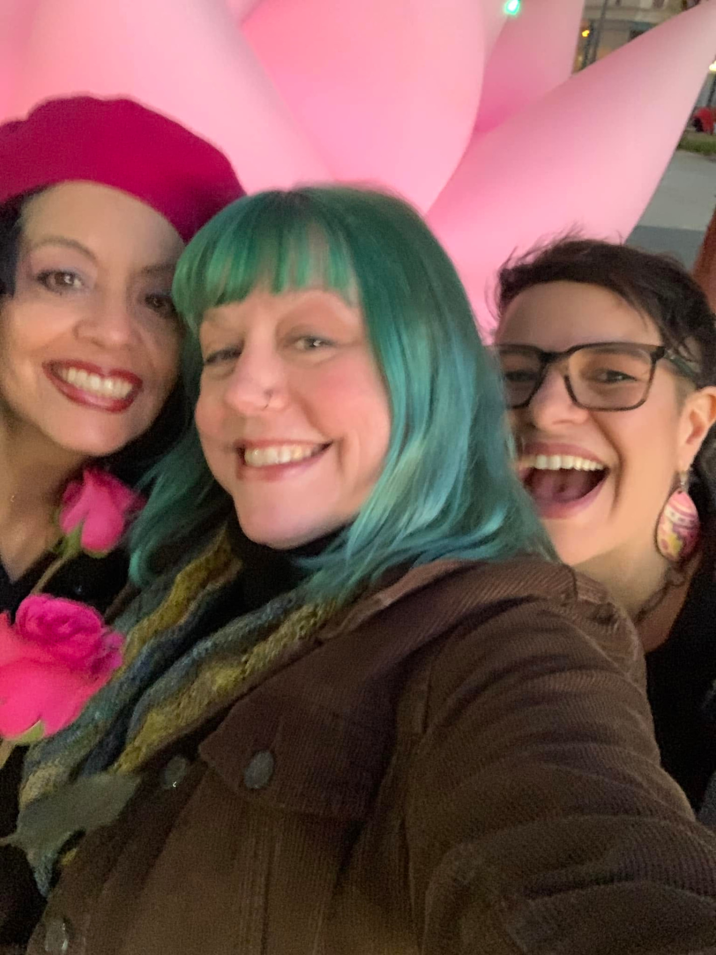 Diana Tenes laughing with friends at the Vallejo Art Walk.